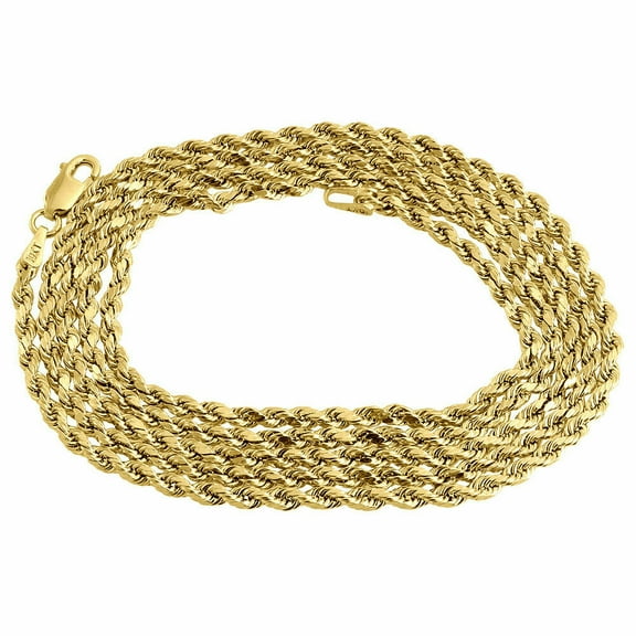 Mens or Ladies 10K Yellow Gold 2mm D/C Hollow Rope Chain Necklace 16 Inches