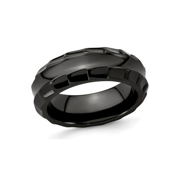 Gem & Harmony Mens or Ladies Black Titanium Faceted Edge Wedding Band Ring (8mm) for Men