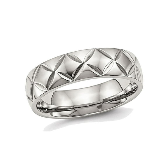 Mens or Ladies Stainless Steel 6mm Diamond Cut Wedding Band Ring with Ridge for Men