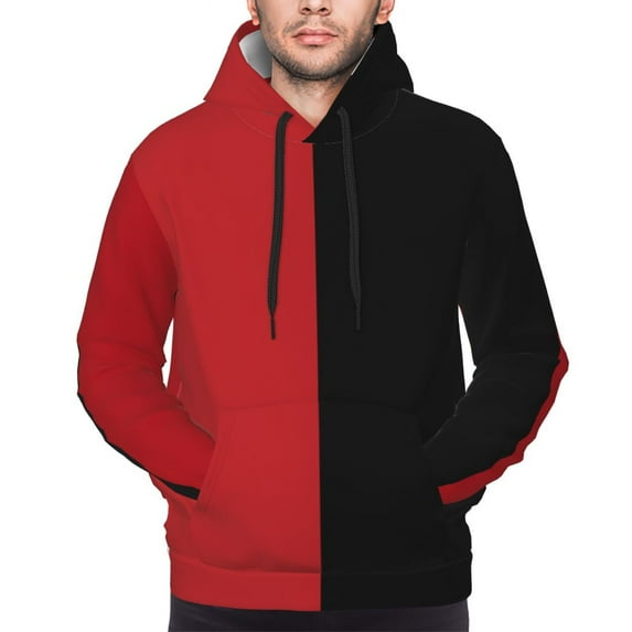 Mens red black Pullover Hoodie With Contrast Color Long Sleeve Sport Outwear Hooded Sweatshirt