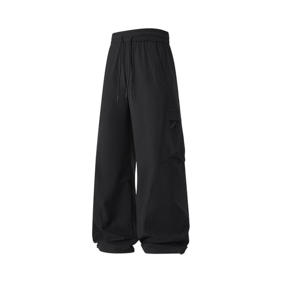 Mens's Baggy Cargo Pants Solid Color Breathable Elastic Waist Casual Workout Pants Drawstring Zipper Pocket Loose Fit Athletic Pants