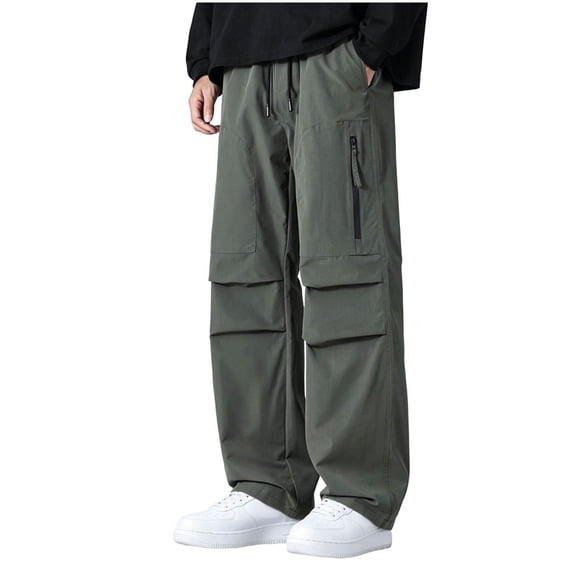 Mens's and Big Baggy Cargo Pants Casual Parachute Pants Relaxed Fit Hip Hop Lightweight Water Resistant Fishing Pants with Zipper Pockets Size M-5XL Army Green-A
