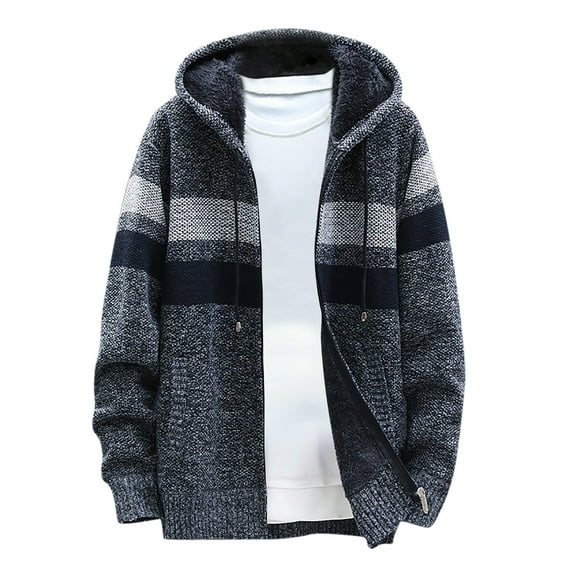 Mens s Sales Men Casual Patchwork Long Sleeve Knitting Hooded Cardigan Zipper s Navy Dark Gray,S