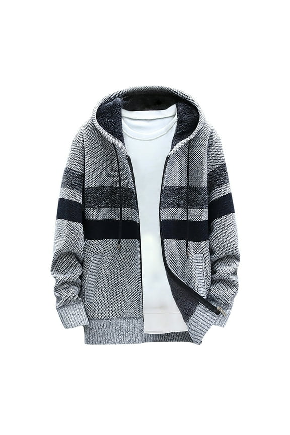 Mens s Sales Men Casual Patchwork Long Sleeve Knitting Hooded Cardigan Zipper s Navy Gray,S