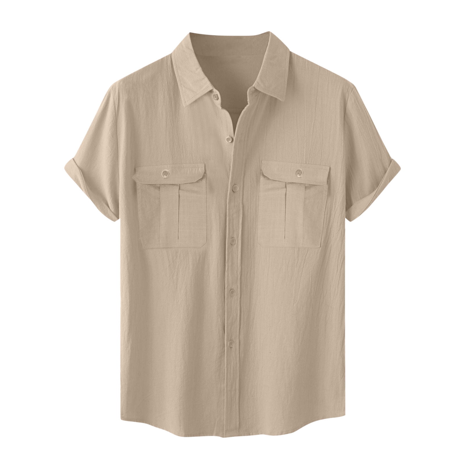 トップス UL Short Sleeve Shirt Sand Men/XL Funicet Mens Short Sleeve Button Down Shirts Men's Fashion