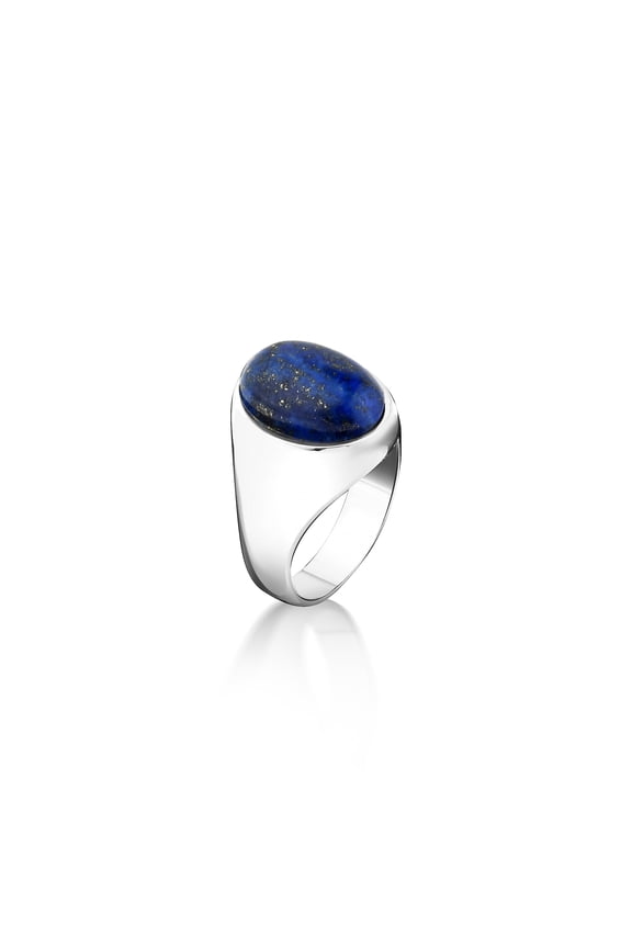 Mens statement ring with oval cut lapis lazuli, Blue lapis gemstone ring for boyfriend, Sterling silver male promise minimalist ring as gift