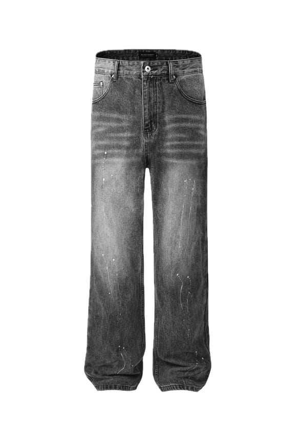 Mens straight fit jeans with cats whisker washed finish durable classic denim pants for casual everyday wear and comfort