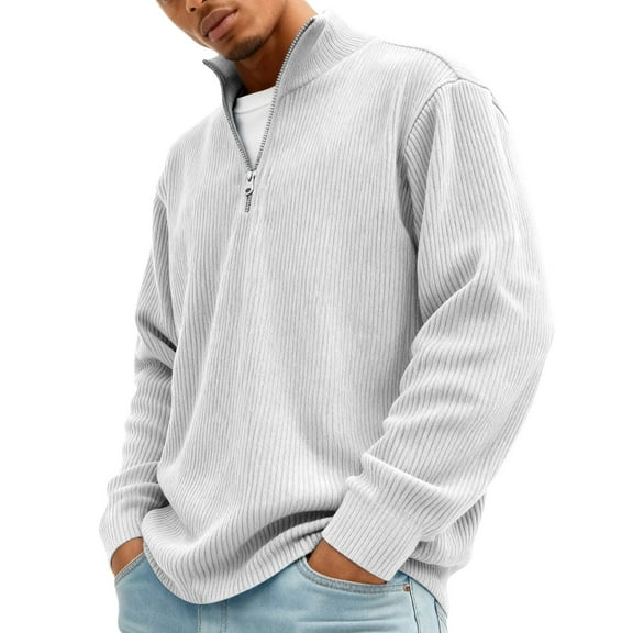 Mens t-Shirts Henley Shirts for Men Long Sleeve Quarter Zip Pullover Ribbed Stand Collar Casual Fashion Clothing White 5XL