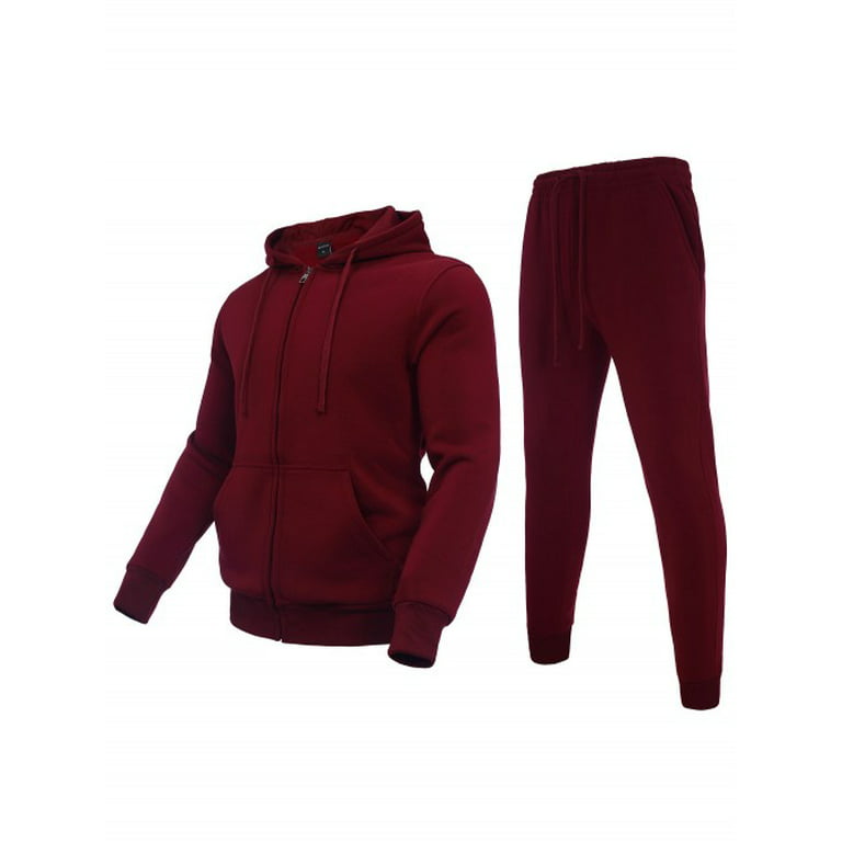 Mens tracksuit set Athletic sweatsuit for men,Casual fashion Hoodie Outfit  jogger set(Burgundy,m) 