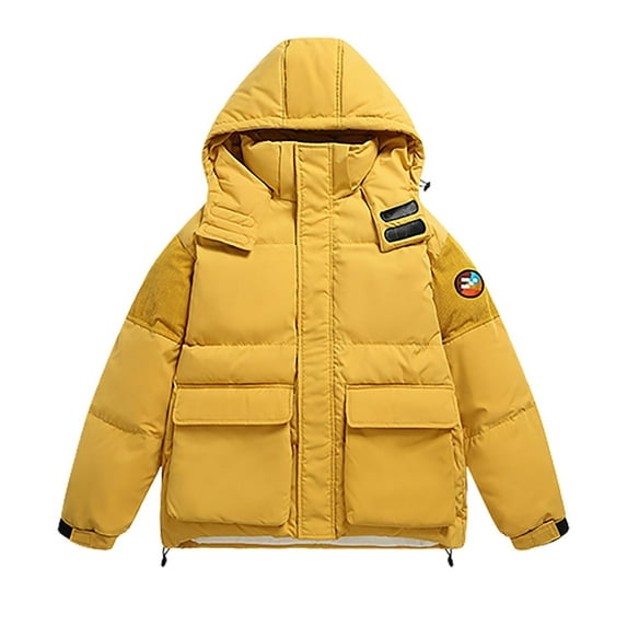 Mens winter jackets 2023 Men's Winter Thick Padded Coat Fashion Youth New Hooded Bread Coat Padded