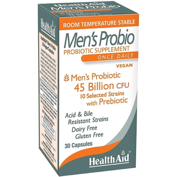 MensProbio 45 Billion, 10 Strains, Once Daily, Acid & Bile Resistant, Dairy, Gluten Free and Vegan, 30 Capsules