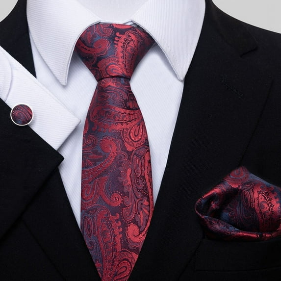 MensTie Necktie Cufflinks with Pocket Square Set Ties for Boy Formal Neck Strap Youth Tie 8cm