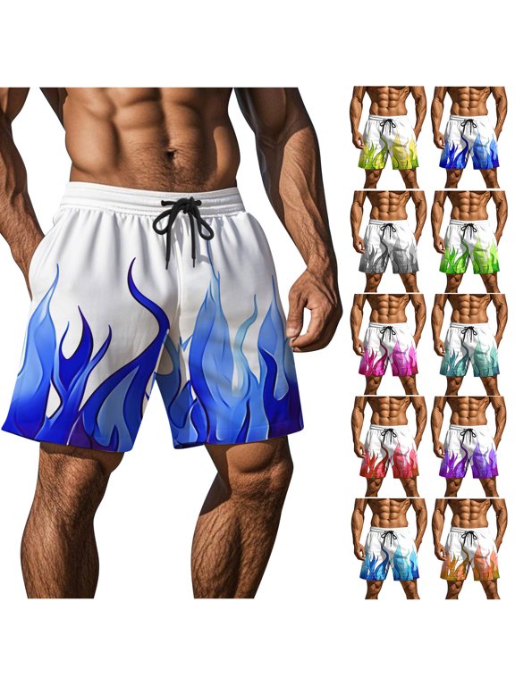 Menshorts Mens Shorts Casual Men's Casual Homewear Flame Printing Funny Printed Trousers Beach Sports Shorts Fast-Drying Trousers Gray XL
