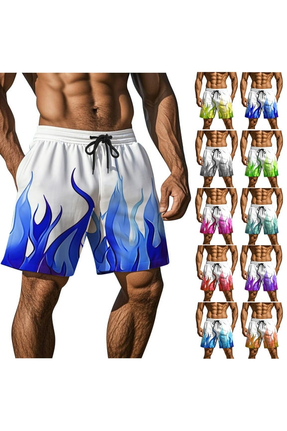 Menshorts Mens Shorts Casual Men's Casual Homewear Flame Printing Funny Printed Trousers Beach Sports Shorts Fast-Drying Trousers Gray XL