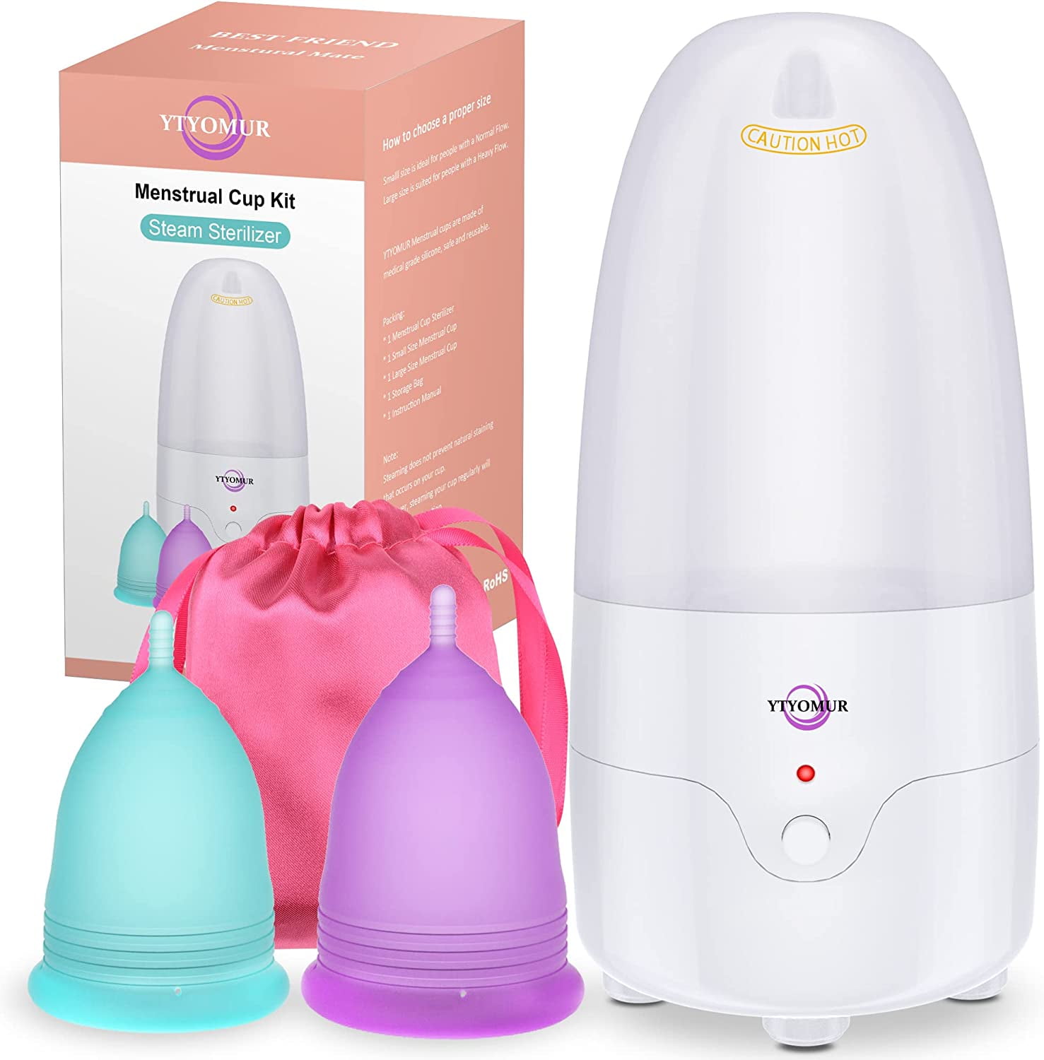 Menstrual Cup Steamer Sterilizer with 2 Reusable Period Cups, Menstrual Cups Cleaner Wash Kit for Women Feminine Hygiene Care