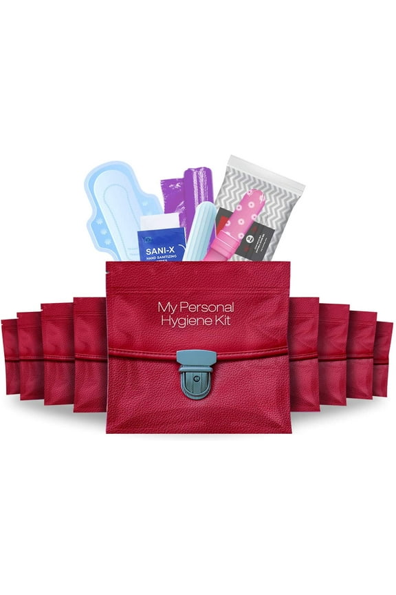 Menstrual Kit All-in-One 10 Pack | Convenience on The Go | Period Kit Pack for Travelling, Tweens & Teenagers or just When Youre Out | Individually Wrapped Feminine Hygiene Product (Red Purse)
