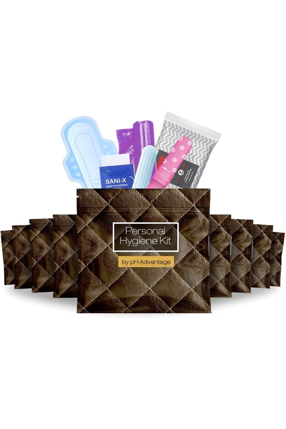 All-in-One Individually Wrapped Brown Leather Travel Menstrual Kit for Teens 10 Piece 10 Pack