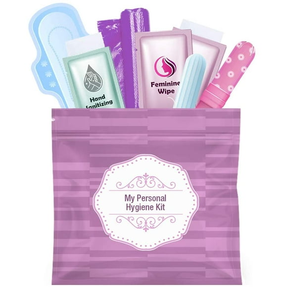 Menstrual Kit All-in-One | Convenience on The Go | Single Period Kit Pack for Travelling, Tweens & Teenagers or Emergency situations | Individually Wrapped Feminine Hygiene Products (Purple)