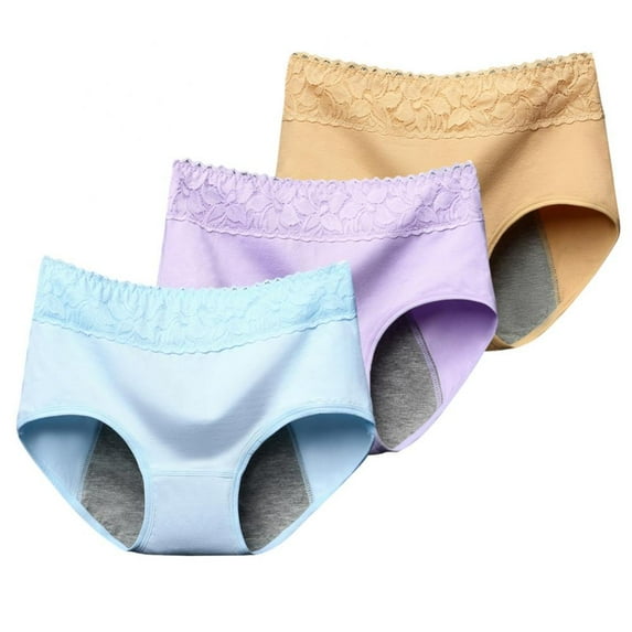 Menstrual Period Underwear for Women Mid-Rise Postpartum Hipster Ladies Lace Panties Cotton Stretch Full Coverage Briefs 3 Pack