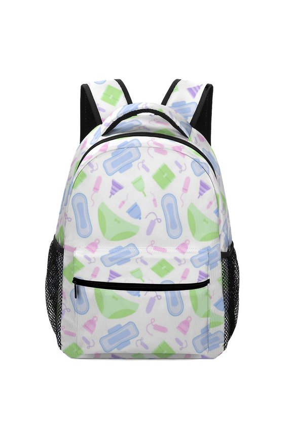 Pattern Oxford Backpack Double Zipper Hidden Pocket Casual Commute with Mesh Side Bags