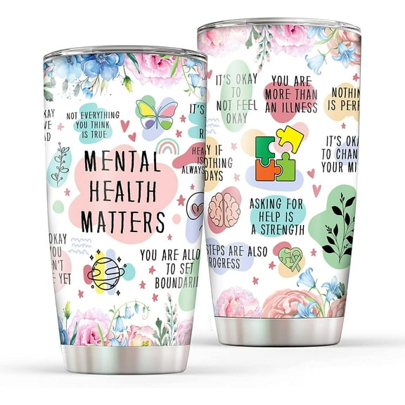 Mental Gifts for Women, 20oz Mental Health Breakdown Gifts Tumbler Cup, Positive and Inspirational Daily Affirmation Coffee Mug, My Positive Quotes Mental Health Insulated Travel Cup with Lid