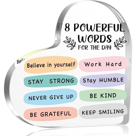 Mental Health Acrylic Heart Sign 4 x 4 inches, 8 Powerful Words Inspirational Decor, for School Counselor Therapy Office