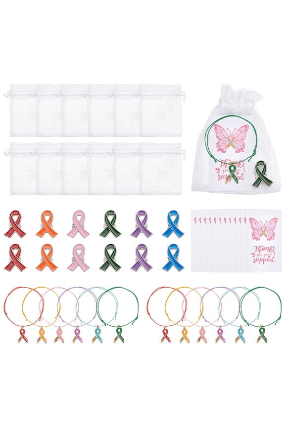 Mental Health Awarenes Theme Alloy Enamel Awareness Ribbon with Word Hope Charm Bead Bracelets KitsMixed Color Inner Diameter: 55mm 2pcs/color