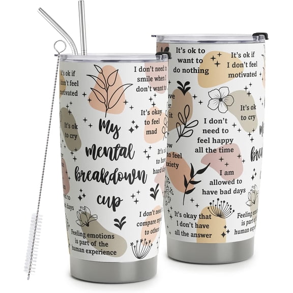 Mental Health Awareness 20oz Tumbler Positive Quotes Daily Affirmation Stainless Steel Inspiring Gifts for Mental Health Advocates
