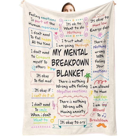 Mental Health Awareness Gifts,Anxiety Relief Items for Women,Positive Uplifting Gift for Woman,Encouragement Gift for Women,Therapy Office Must Haves,Healing Anxiety Blanket 50"*60"