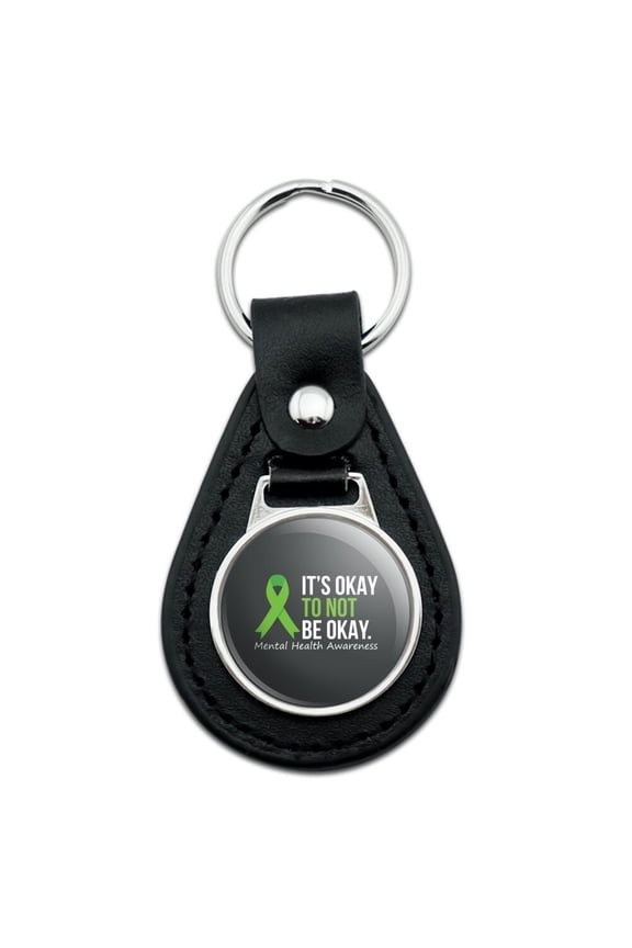 Mental Health Awareness Its Okay Black Leather Keychain