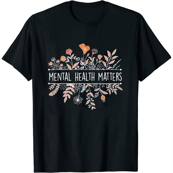 Mental Health Awareness Matters Wildflowers Retro for Women T-Shirt Black Small