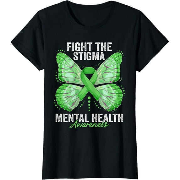 Mental Health Awareness Month Butterfly Light Green Ribbon T-Shirt