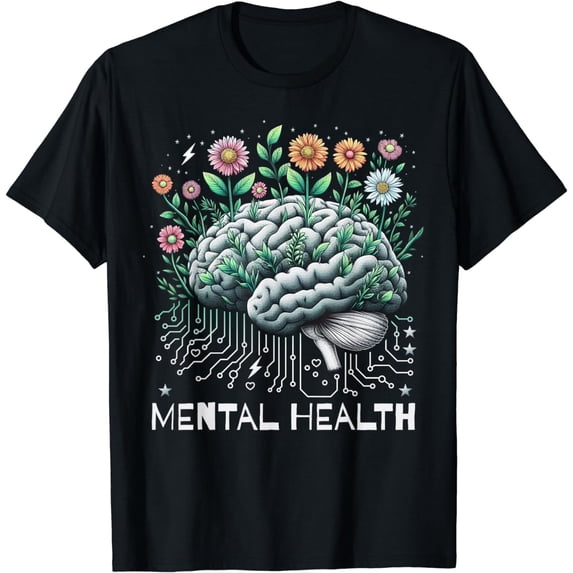 Mental Health Awareness Month Human Brain Flowers T-Shirt