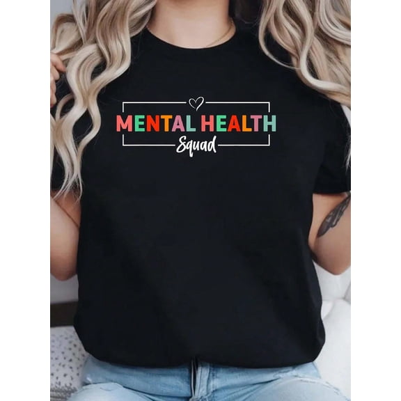 Mental Health Awareness Month, Mental Health Men Women T-Shirt - 100% Cotton Printed Crew Neck T-Shirt , Casual Short Sleeve Tee, Breathable Soft Top, Womens Relaxed Fit Clothing For All Seasons