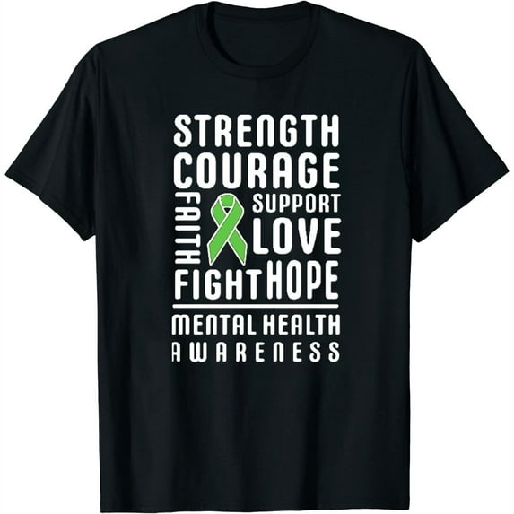 Mental Health Awareness Strength Support Love Women's Plus Size Round Neck T Shirt Black 2XL