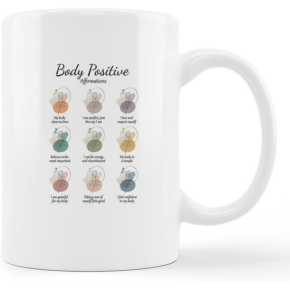 Mental Health Body Positive Affirmations Boho Modern Ceramic Mug-11oz Coffee Milk Tea Mug Cup with Handle,Mental Health Awareness Gifts,Positive Affirmations Gifts for Women Men Kids