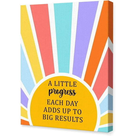 Mental Health Canvas Wall Art,A Little Progress Each Day Adds Up to Big Results Motivational Quote Painting Prints Poster Ready to Hang for Counselor Therapy Office School Wall Decor,12x15 Inch Y415