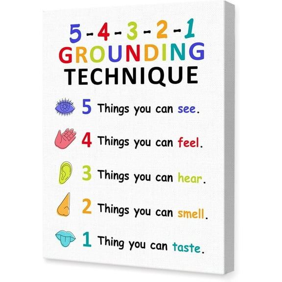 Mental Health Canvas Wall Art,Grounding Technique Motivational Quote Artwork Painting Prints Poster Ready to Hang for Counselor Therapy Office School Wall Decor Treatment Decor,12x15 Inch