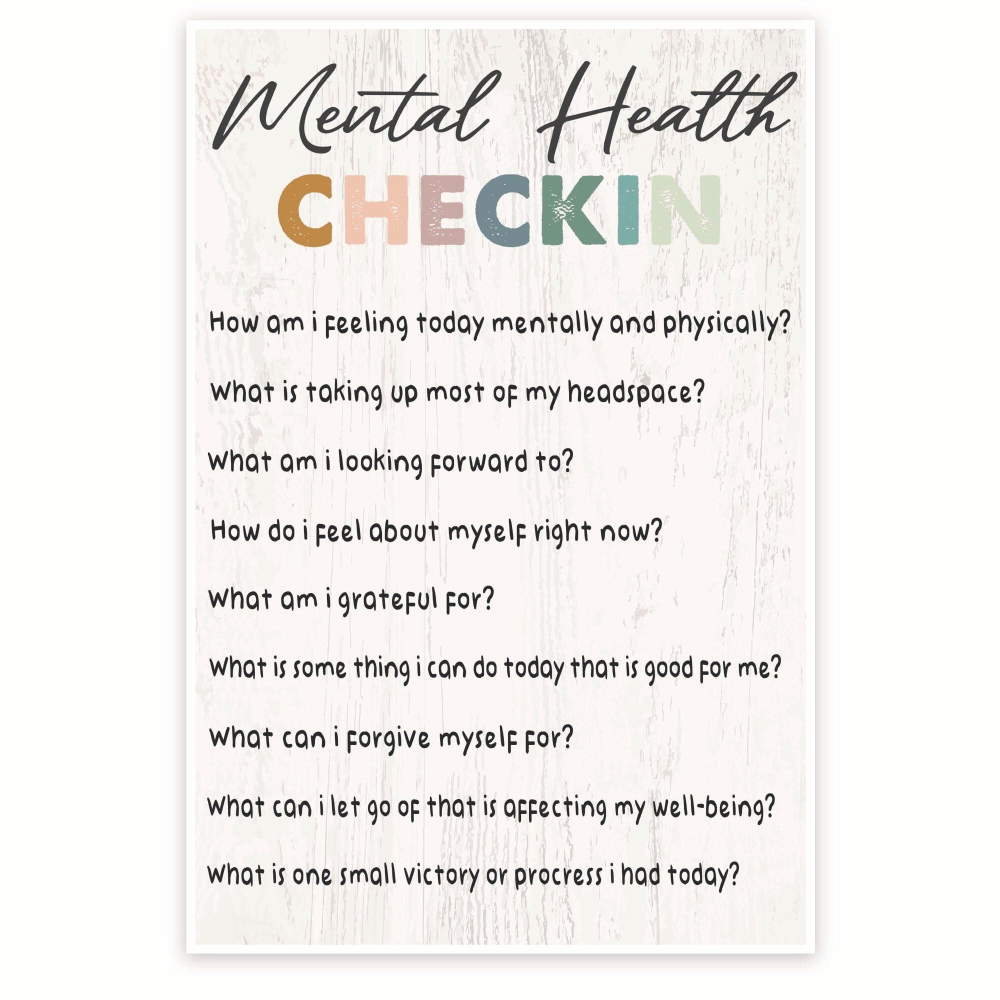 Wellness Check In Questions Mental Health Checkin Poster - Positive Empowering Thoughts - Counselor ...