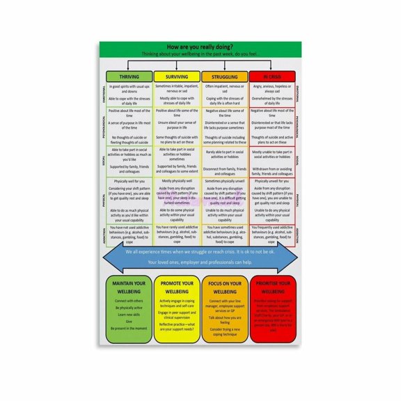 Mental Health Continuum & Performance Chart Information Poster (3) Canvas Painting Wall Art Poster for Bedroom Living Room Decor