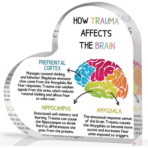 Mental Health Desk Decor, Positive Affirmations How Trauma Affects the Brain Acrylic Heart Gifts Decorations for Social Worker Therapy School Counseling Office Desktop Art Decoration