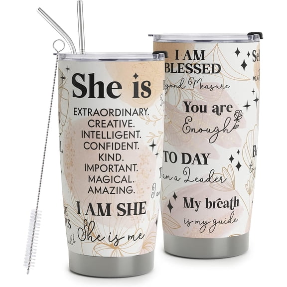 Mental Health Gifts Positive Daily Affirmations For Women Positive Thoughts Travel Mug Inspirational Gifts Christmas Birthday Gift for Women Stainless Steel Tumbler 20oz with Lid and Straws