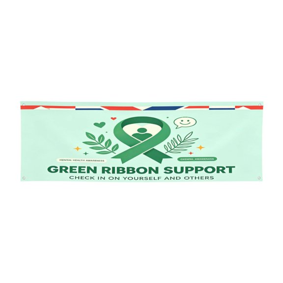 Mental Health Green Ribbon Support Banner 180x60cm Inspirational Wellness Wall Decor for Therapy & Counseling Space