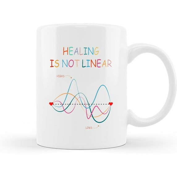 Mental Health Healing is not Linear Ceramic Mug 11 Ounce Coffee Tea Milk Mug Cup for Home School Counselling Office Therapy Office,Mental Health Awareness Gifts