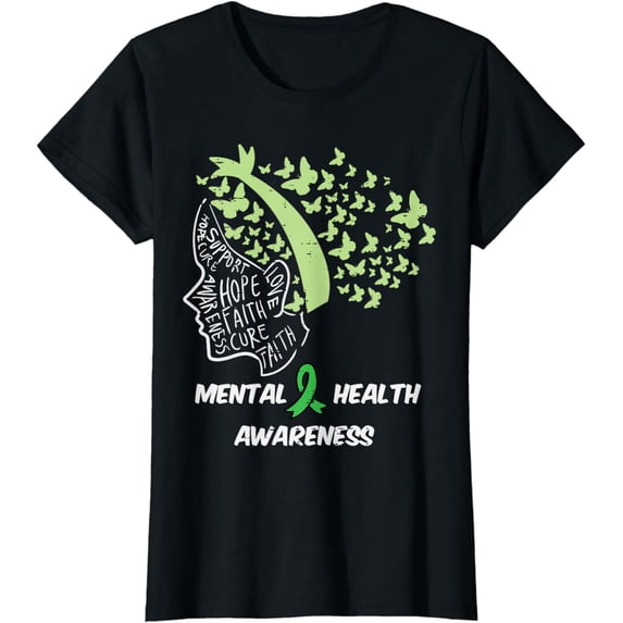 Mental Health Hope Cure Butterfly Hair Aware Girl Kids Women T-Shirt