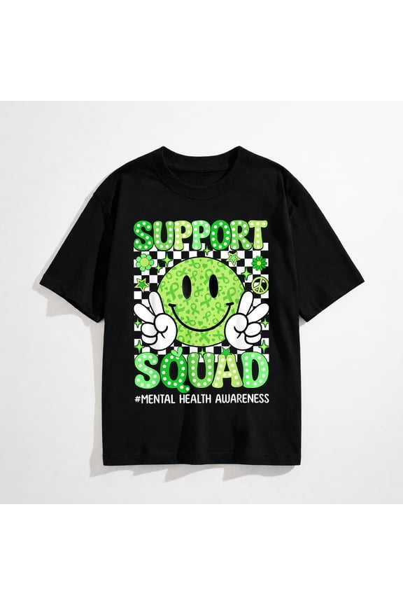 Mental Health Matters Awareness Support Squad Green Ribbon T-Shirt