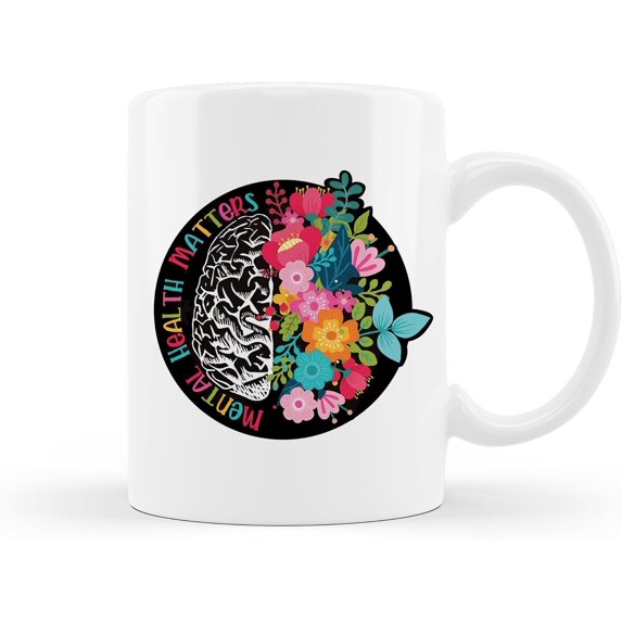 Mental Health Matters Ceramic Mug,Gifts for Therapist Psychologist Counselor,White Coffee Mug for Home School Counselling Therapy Office Decor,11 Oz
