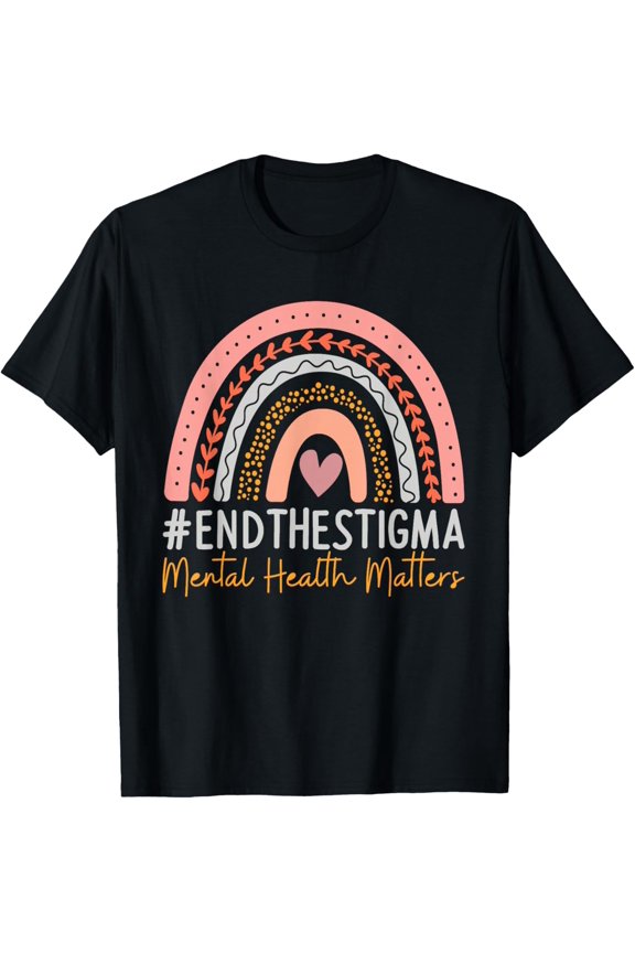 Mental-Health Matters End The Stigma Rainbow Boho T-ShirtMen and women, Black T-shirt, size: Extra large