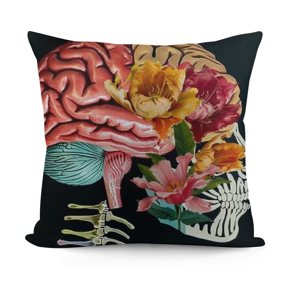 Mental Health Matters Floral Brain Anatomy Art Reversible Throw Pillow ...