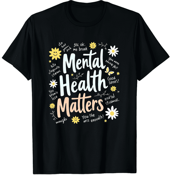 Mental Health Matters Human Brain Illness Awareness Graphic Black T-Shirt for Men and Women